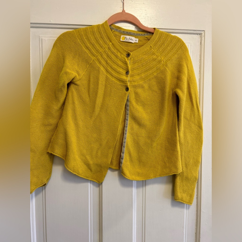 Mini Boden three-button cardigan, mustard yellow